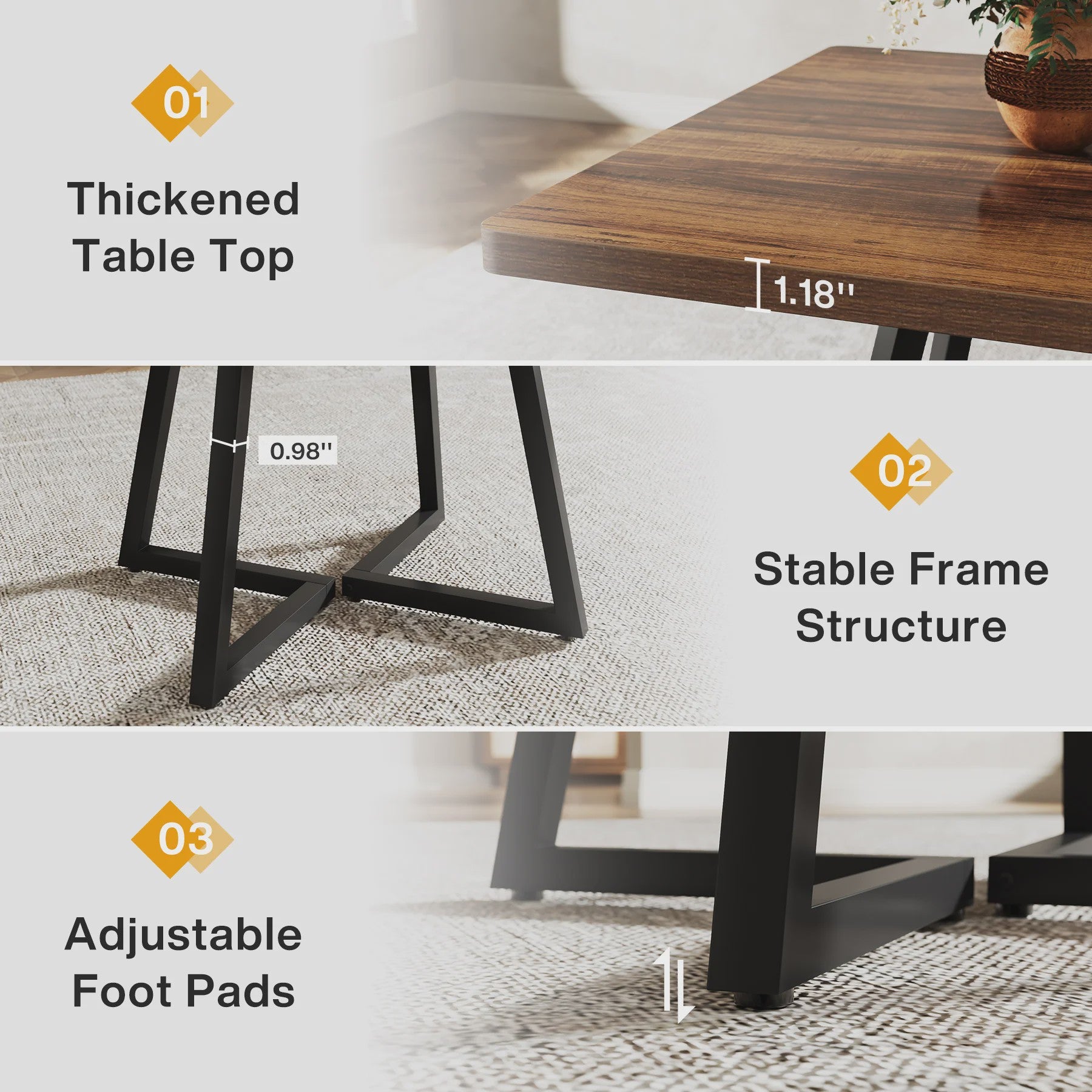 Industriële Vierkante Eettafel 80x80 cm voor 4 Personen met Houten Look en Metaal Onderstel