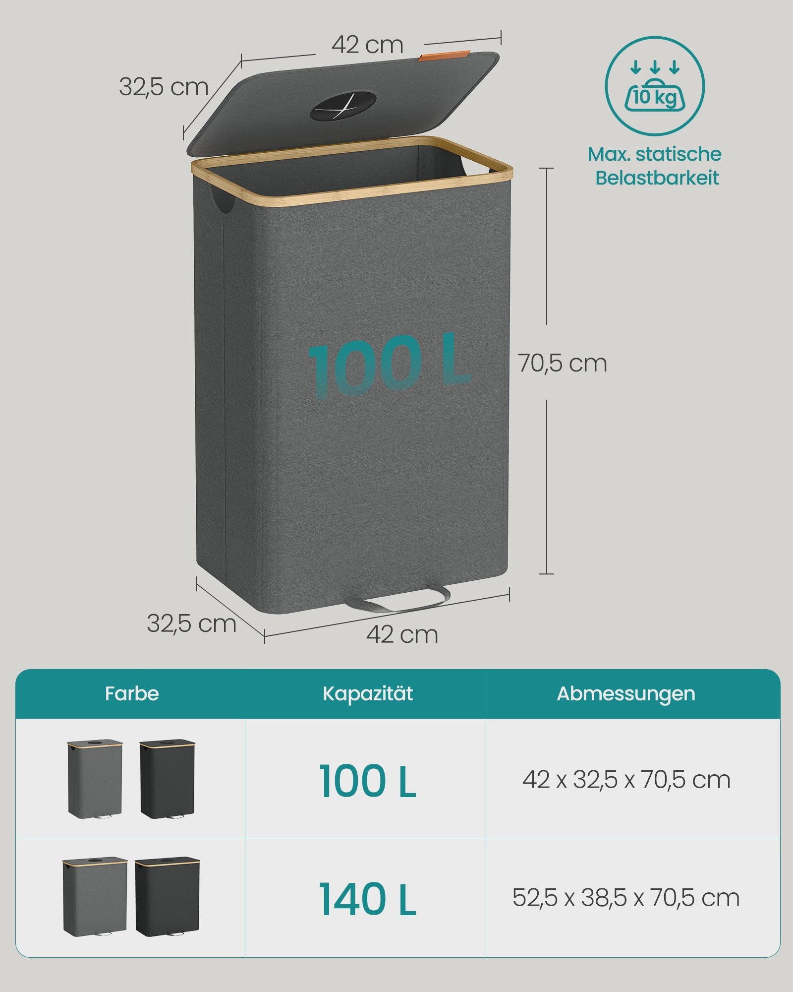 SONGMICS 100L Recycle Container met Deksel en Binnenzak - Grijze Flessenverzamelaar voor de Keuken