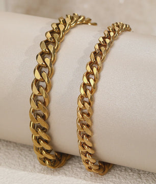 2-delige Gouden Roestvrijstalen Cuban Chain Enkelbandjes Set voor Dames en Heren