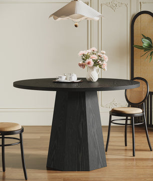 Moderne Zwarte Ronde Eettafel 118 cm met Stabiele Poot - Stijlvol en Compact