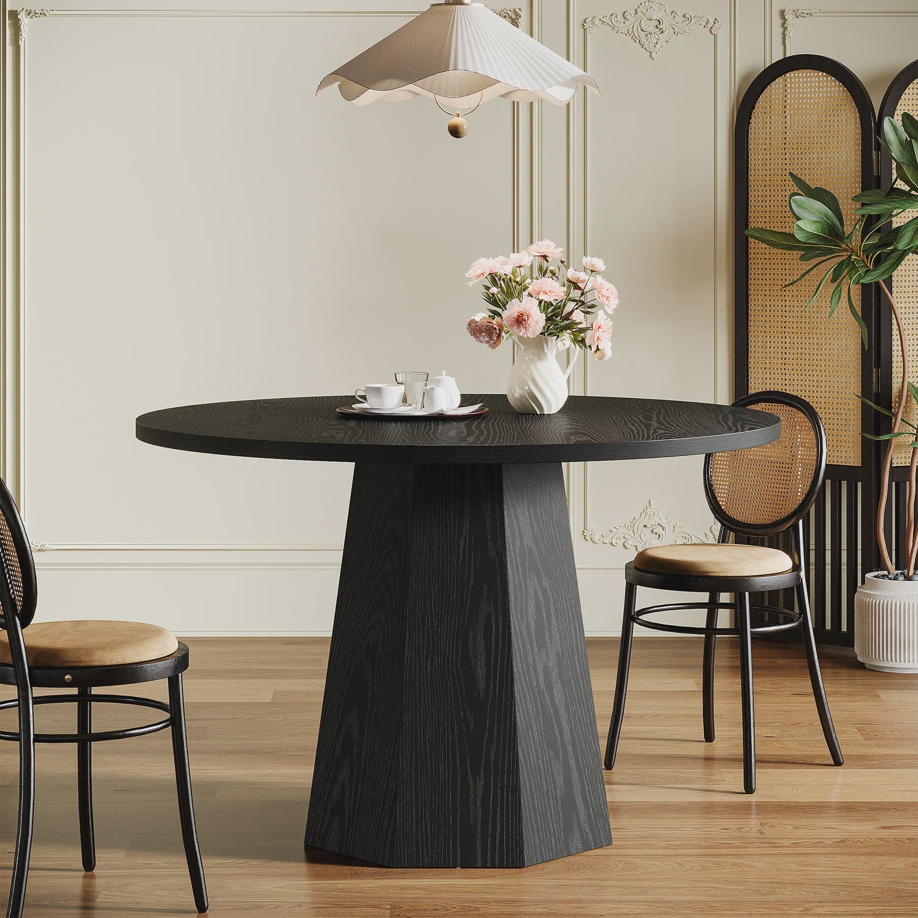 Moderne Zwarte Ronde Eettafel 118 cm met Stabiele Poot - Stijlvol en Compact