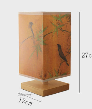 Vintage Houten Tafellamp met Chinees Landschapsschildering - Sfeervolle Decoratie