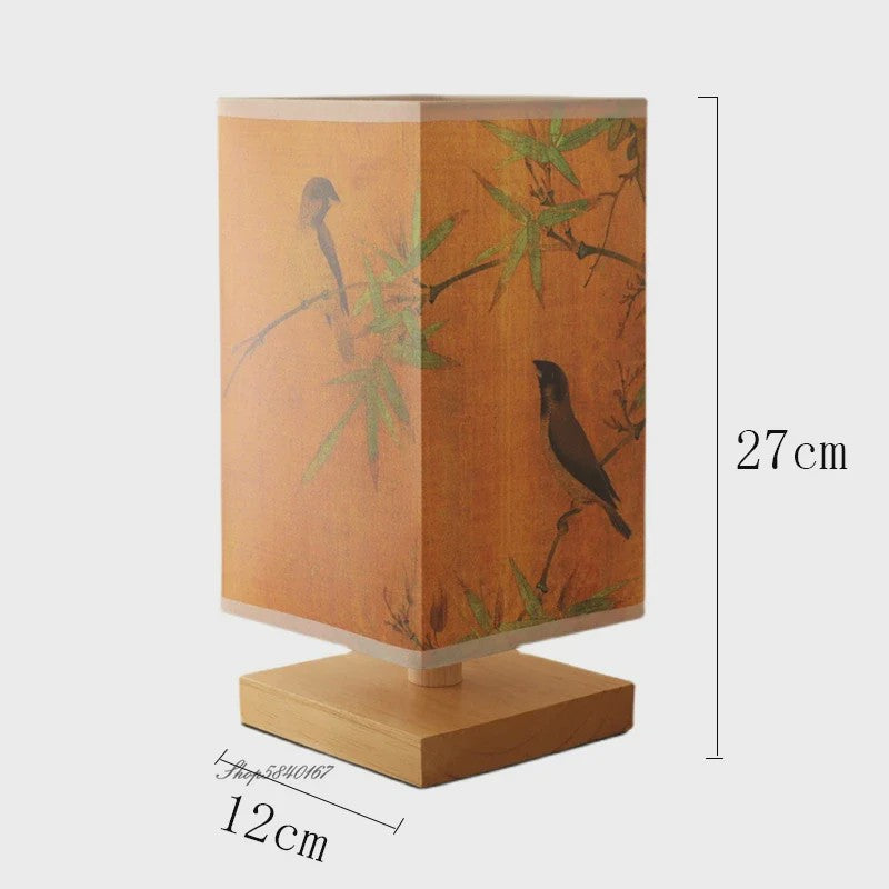 Vintage Houten Tafellamp met Chinees Landschapsschildering - Sfeervolle Decoratie