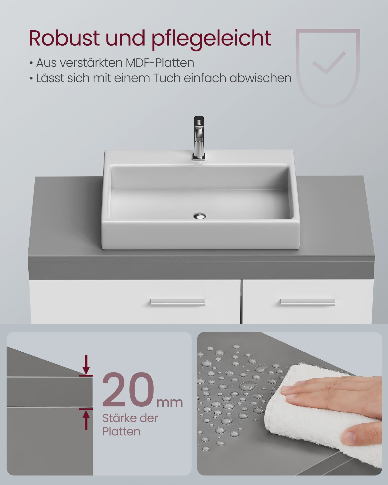 Onderbouw Wastafelkast met Lades en Poten - 70x30x64 cm