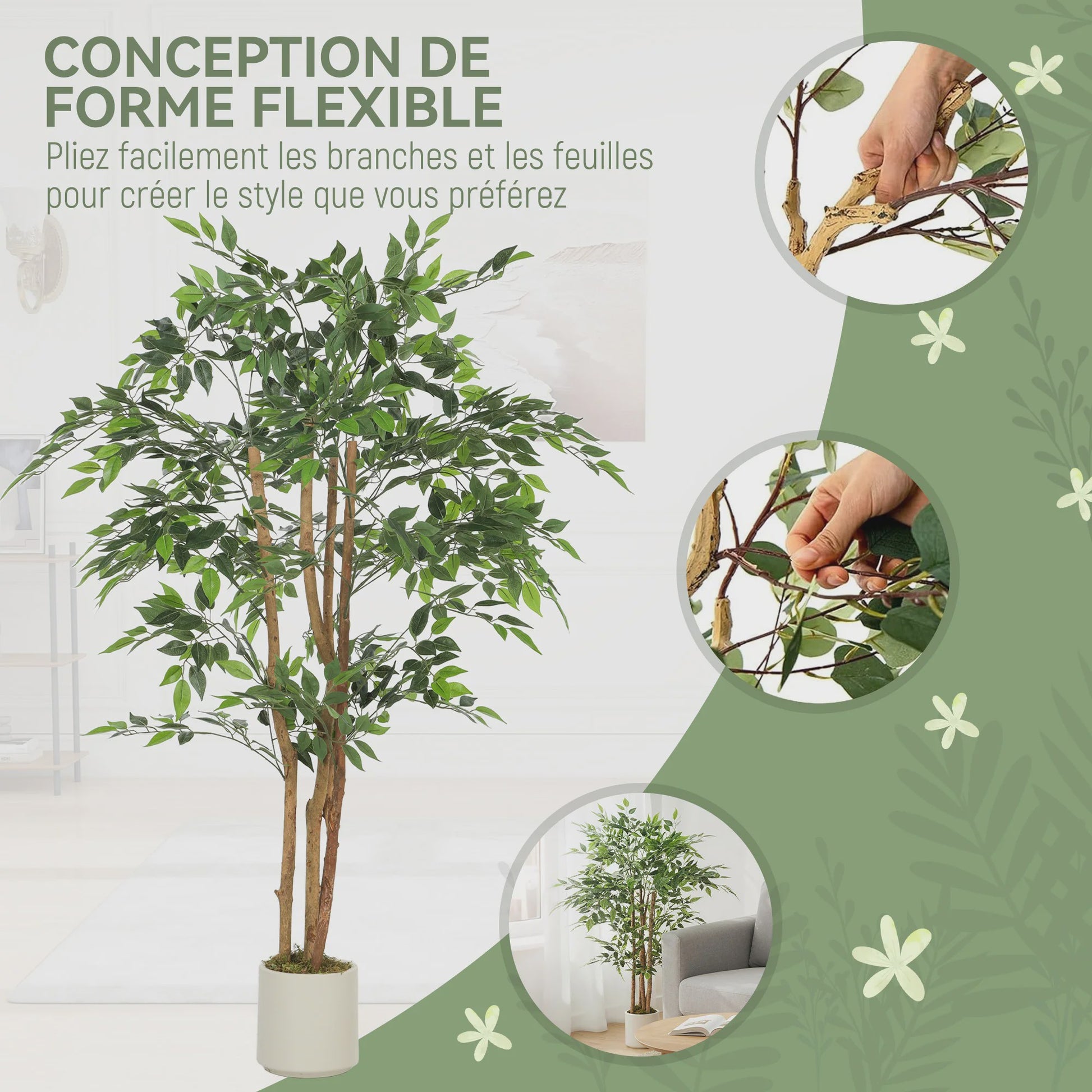 HOMCOM Kunst Banyan Boom 150 cm met Pot - Realistische Kunstplant voor Binnen