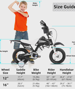 KEANO Kinderloopfiets Motocross Stijl - 12 & 16 Inch - Leeftijd 3-7 Jaar - Met Zijwielen & Nummerplaat