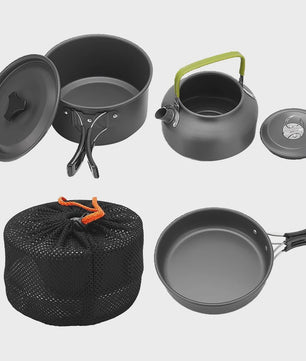 9-delige Camping Kookset: Draagbare Pan, Pot en Ketel voor Outdoor Avonturen