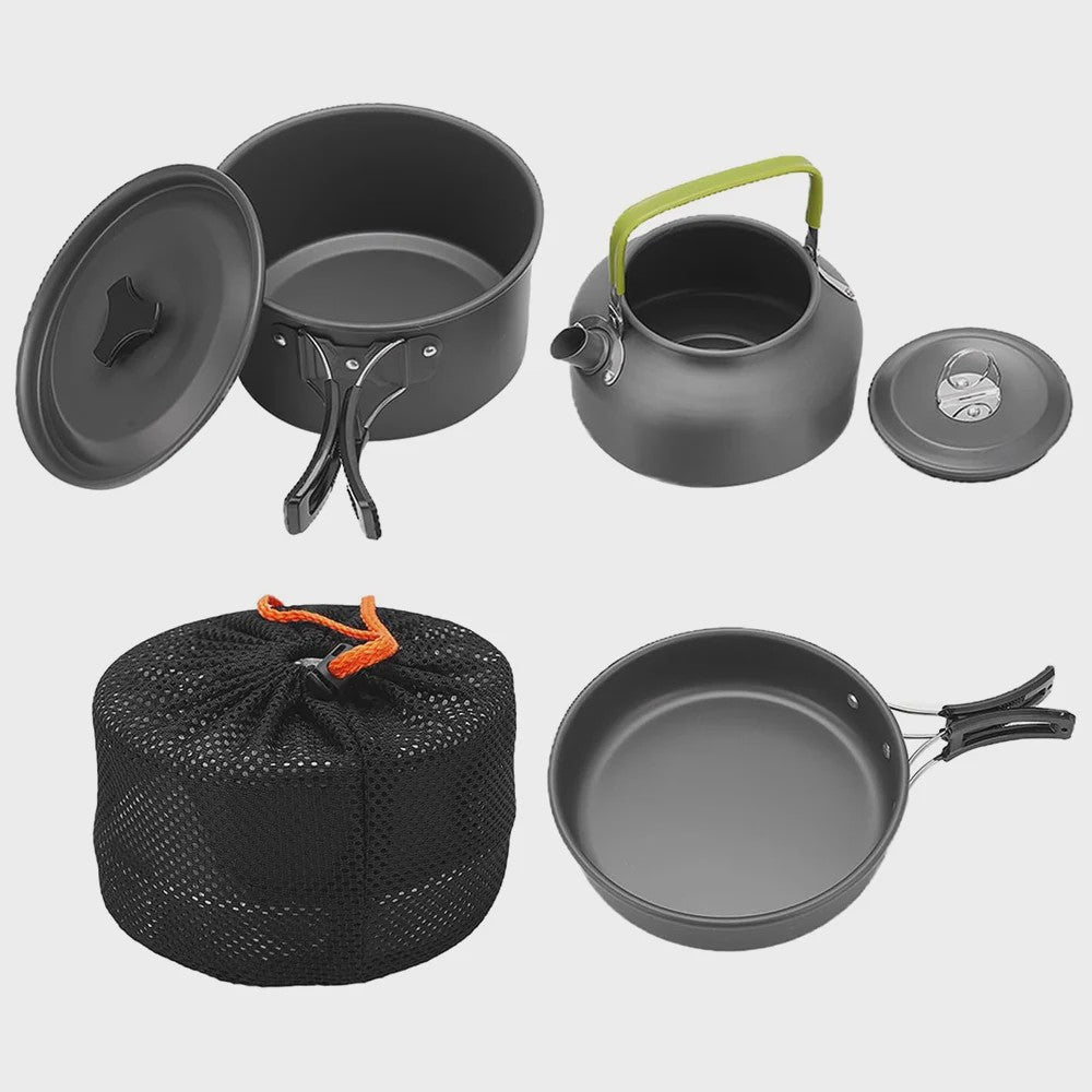 9-delige Camping Kookset: Draagbare Pan, Pot en Ketel voor Outdoor Avonturen