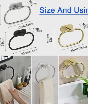 Zelfklevende RVS Handdoekhouder Ring - Stijlvol Zwart Ophangrek voor Badkamer & Keuken
