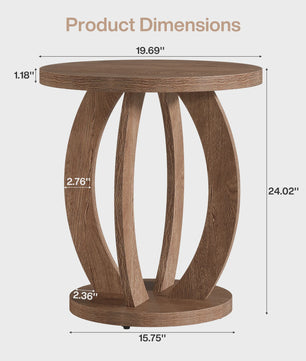 Ronde Bijzettafel met Opbergruimte - Farmhouse Stijl Nachtkastje