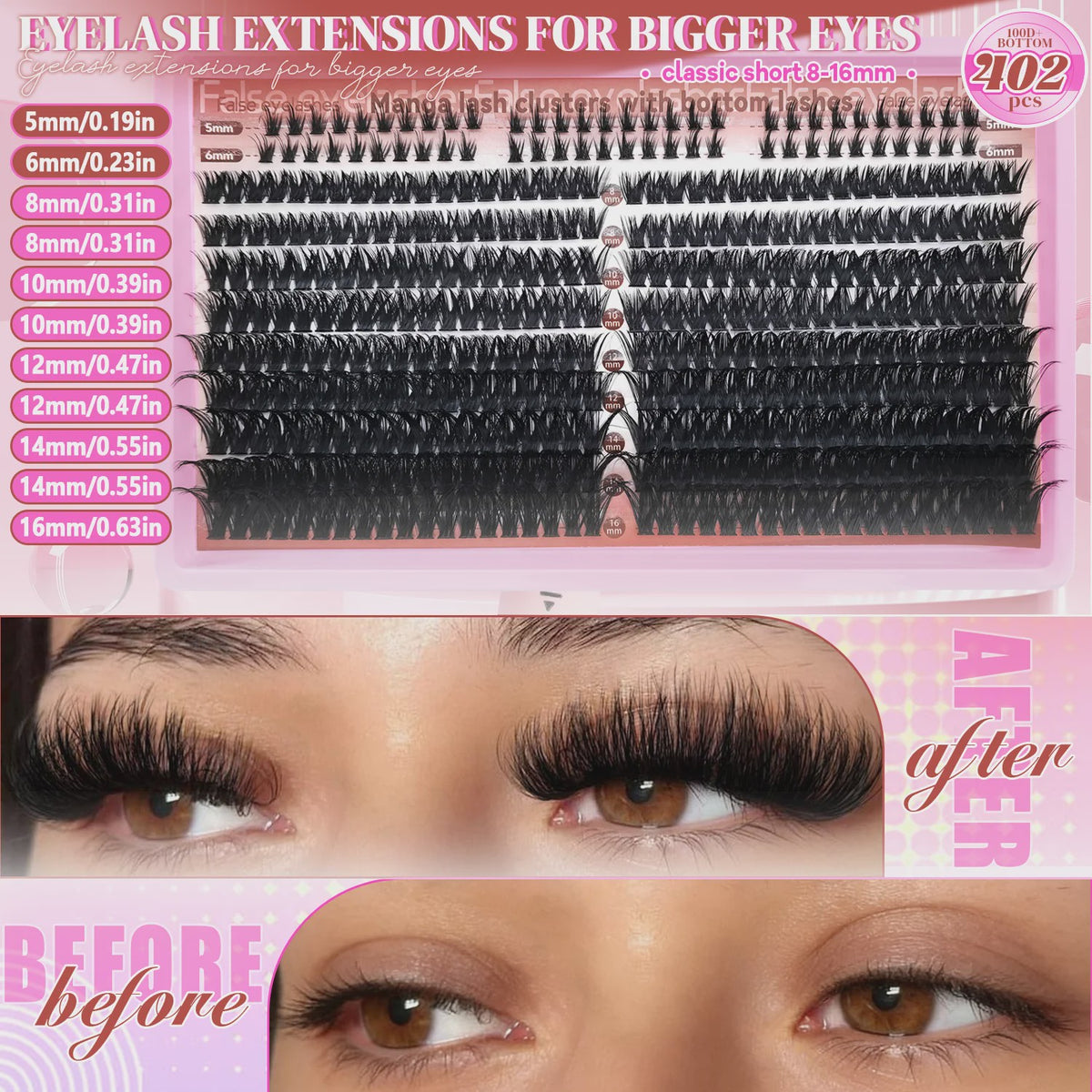 402 Stuks Manga Lash Clusters Set - Dikke & Comfortabele Wimperextensions voor Dagelijks Gebruik, Feest & Bruiloft