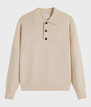 Dames Gebreide Poloshirt met Omvouwbare Kraag en Hartje - Comfortabel & Ademend