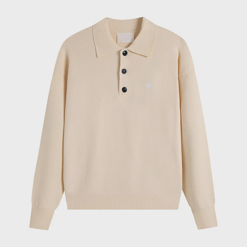 Dames Gebreide Poloshirt met Omvouwbare Kraag en Hartje - Comfortabel & Ademend