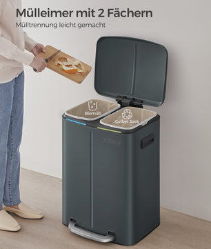 SONGMICS Pedaalemmer 2x20L - Metalen Dubbele Afvalbak met Zachte Sluiting