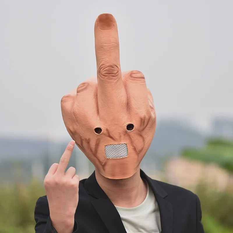 Grappig Middenvinger Masker - Latex Hoofddeksel voor Feestjes, Halloween & Pranks
