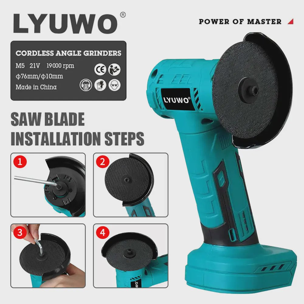 LYUWO Snoerloze Mini Haakse Slijper 21V - Krachtig Borstelloos Gereedschap voor Slijpen en Polijsten