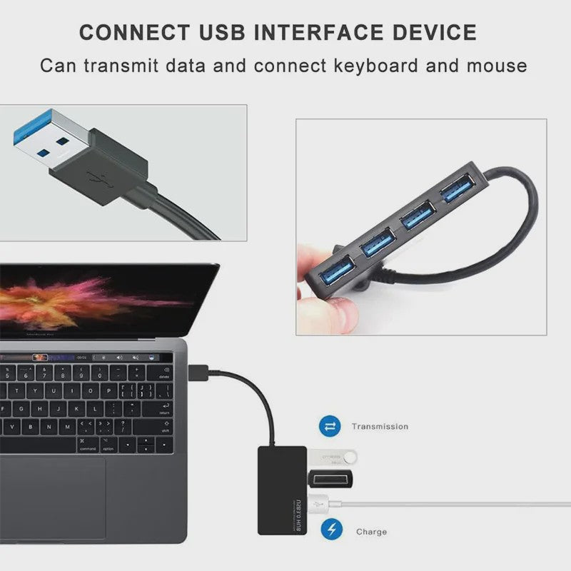 Slanke USB 3.0 Hub met 4 Poorten - Hoge Snelheid Dataoverdracht voor Laptop & PC