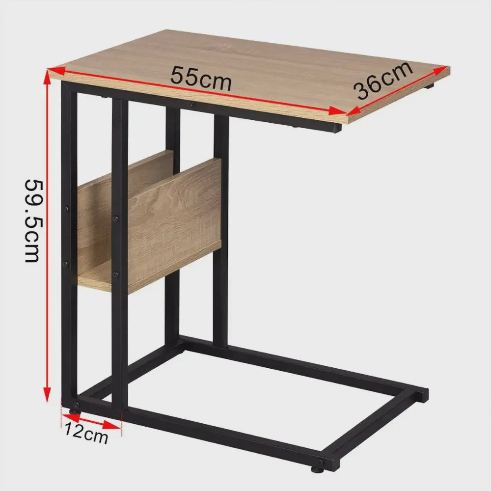C-vormige bijzettafel met opbergvak - Metaal & MDF