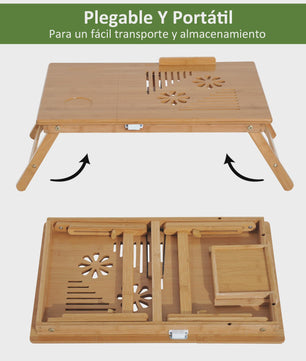 Bamboe Laptoptafel Bedtafel met Verstelbare Hoogte en Kantelbaar Bureau