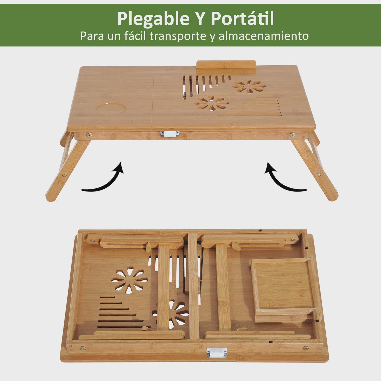 Bamboe Laptoptafel Bedtafel met Verstelbare Hoogte en Kantelbaar Bureau