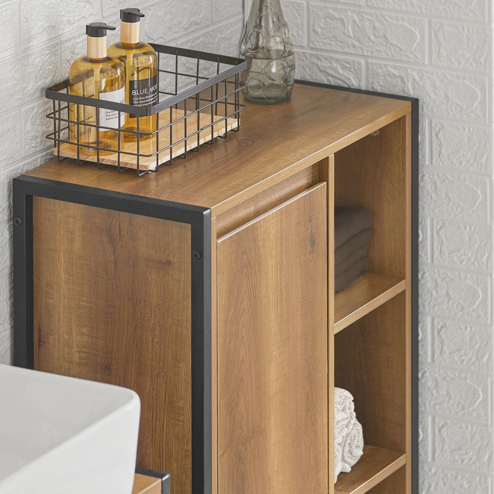 SoBuy BZR65-PF Wasgoedkast met Uitklapbare Waszakken - Badkamermeubel 60x90x30cm