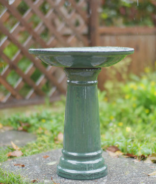 Handgemaakt Stenen Vogelbad Donkergroen Glanzend - Weerbestendig & Vorstbestendig voor Tuin, Terras, Balkon