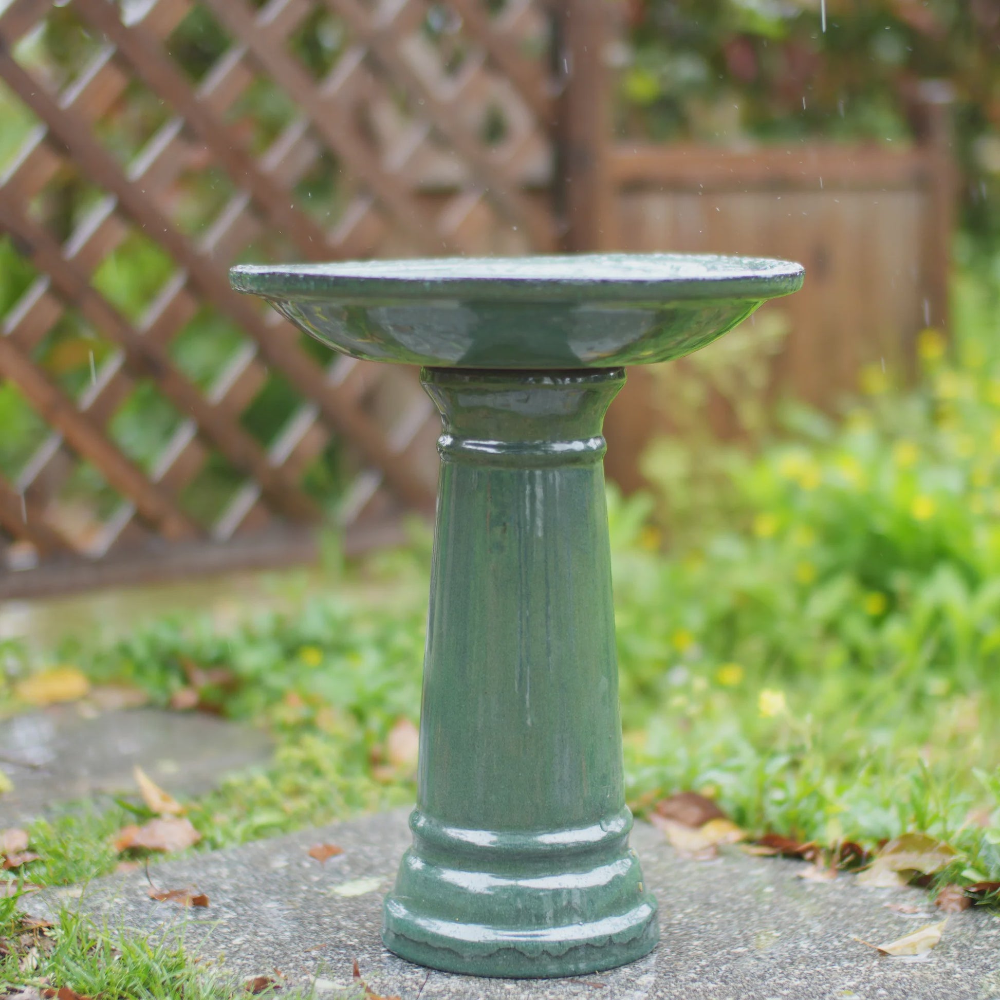 Handgemaakt Stenen Vogelbad Donkergroen Glanzend - Weerbestendig & Vorstbestendig voor Tuin, Terras, Balkon