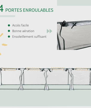 Outsunny Mini Tunnel Kas met Staalframe, UV-bescherming en 4 Roldeuren - 3.95m Lengte