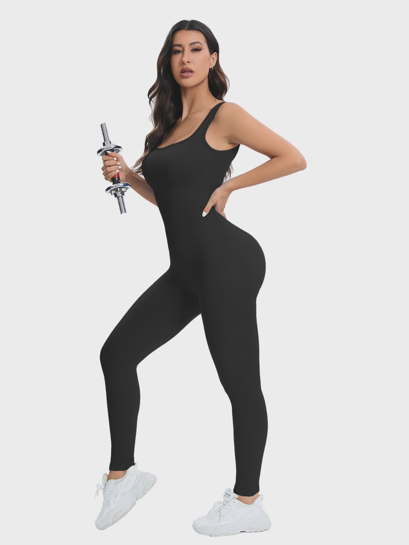 Dames Shapewear Jumpsuit met Ingebouwde BH - Bodycon, Vierkante Hals, Mouwloos & Ribbel Design