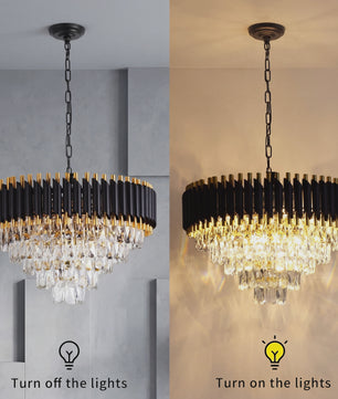 Moderne Zwarte Kristallen Kroonluchter Rond 5-Tier Ø60cm Dimbare Hanglamp