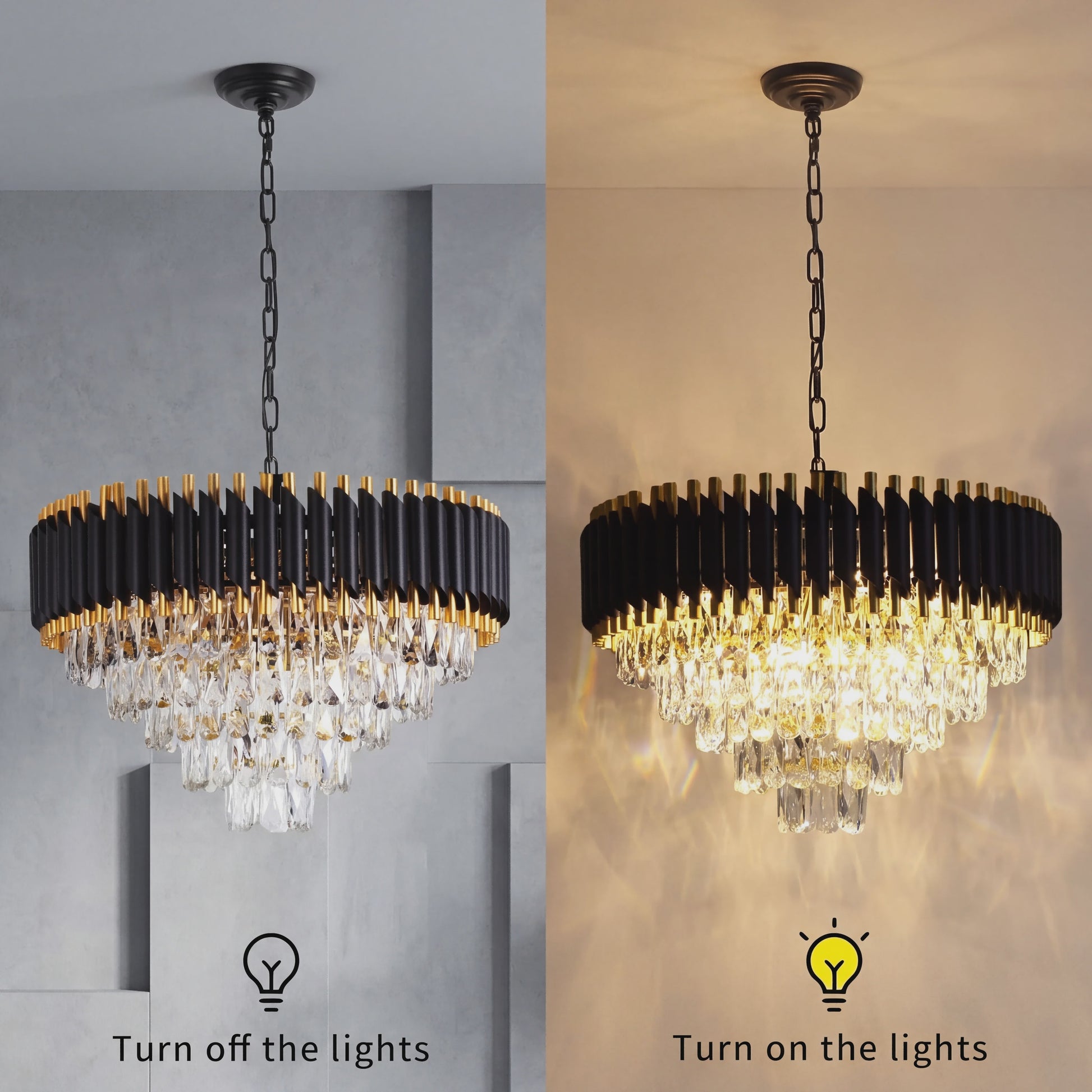 Moderne Zwarte Kristallen Kroonluchter Rond 5-Tier Ø60cm Dimbare Hanglamp