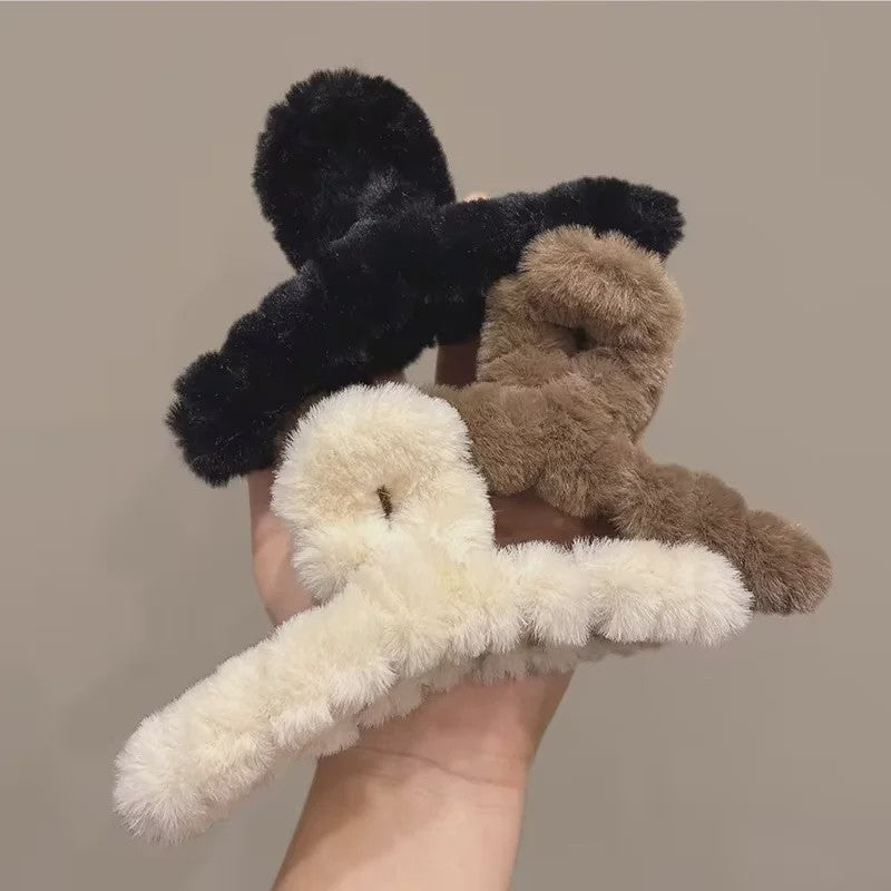 Set van 4 Elegante Pluche Haarclips met Faux Fur - Stijlvolle Haaraccessoires voor Dames & Meisjes