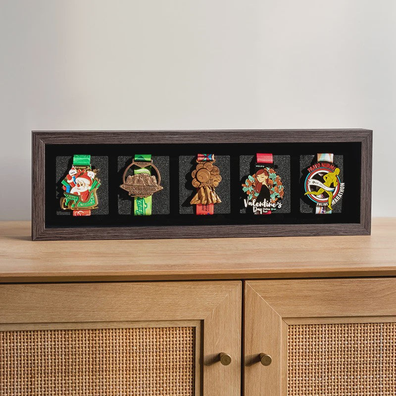 Houten Medaille Display Frame met Fotolijst - Voor Marathon, Sport en Herinneringen