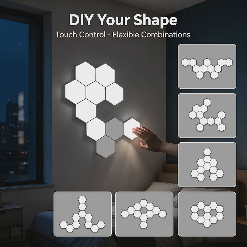 Modulaire Hexagon LED Wandlampen - Touch Control, Dimbare Sfeerverlichting