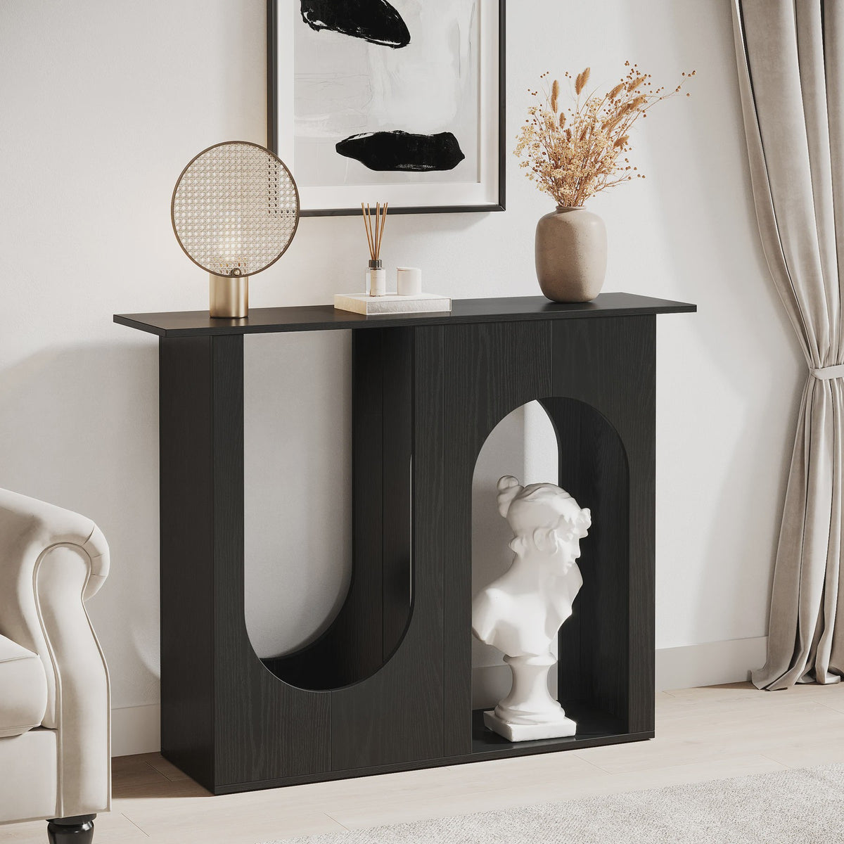 Zwarte Console Tafel met Boogontwerp - 100 cm - Smalle Banktafel voor Hal of Entree