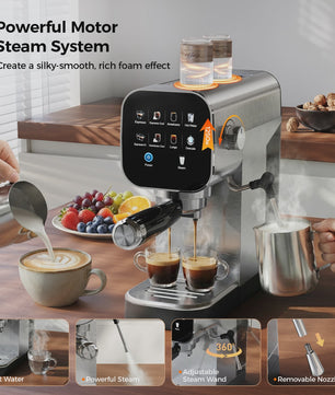 Patbrela Semi-Automatische Espressomachine 20Bar met Dubbel Watersysteem & 4-in-1 Portafilter