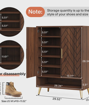 Stijlvolle 6-Laags Houten Schoenenkast met Deuren - Walnoot Design