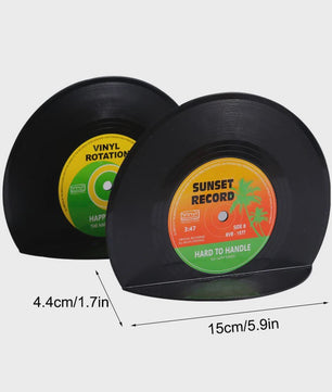 Retro Vinyl Plaat Boekensteunen - Set van 2 - Vintage Decoratie voor Bureau & Kantoor