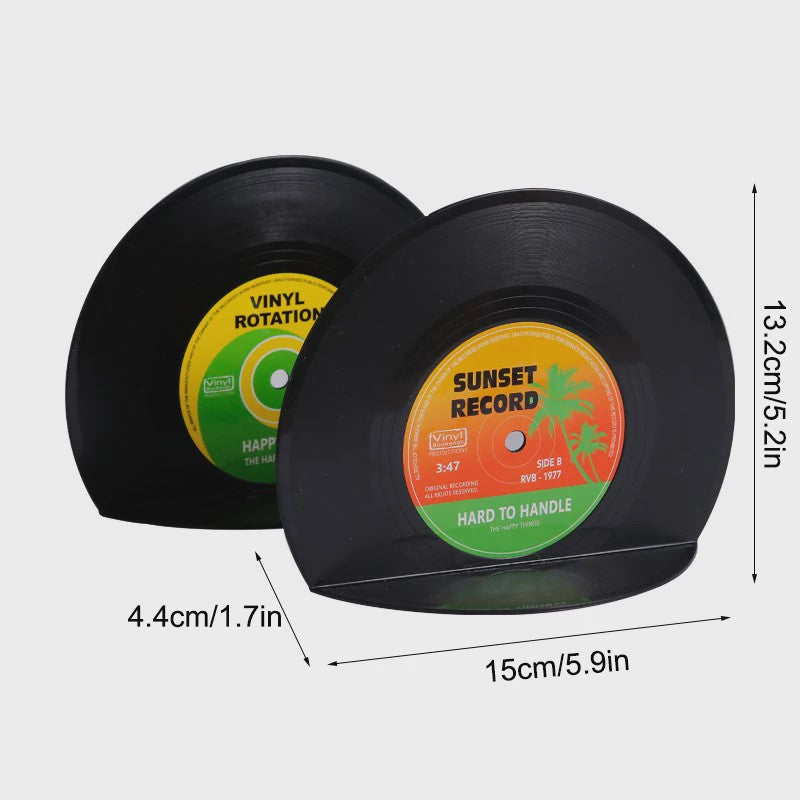 Retro Vinyl Plaat Boekensteunen - Set van 2 - Vintage Decoratie voor Bureau & Kantoor