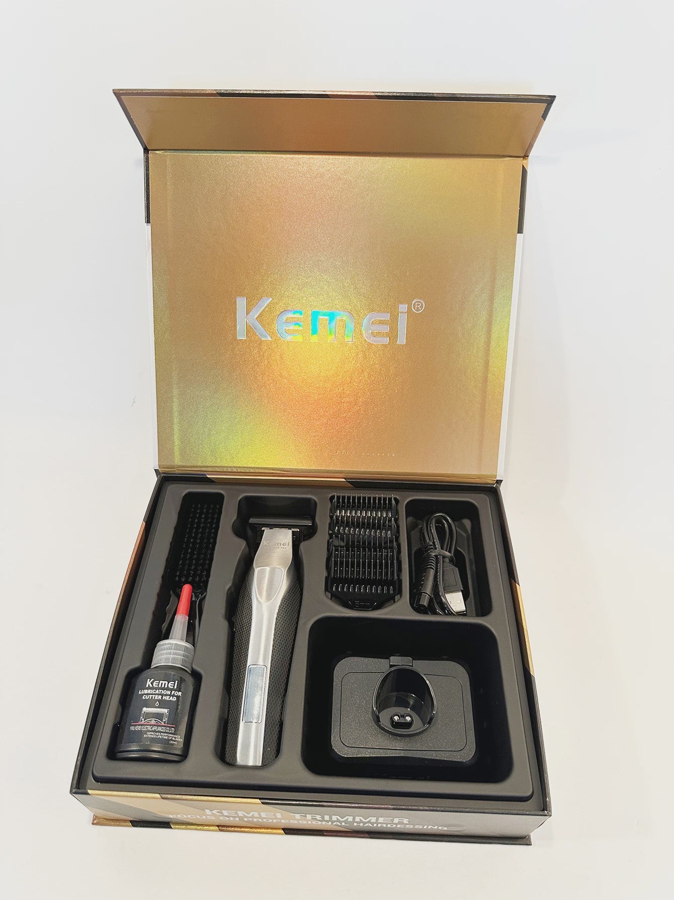 Kemei KM-3023-702 Professionele Draadloze Trimmer - 0MM Precisie, Krachtige 9000RPM Motor, LCD Display