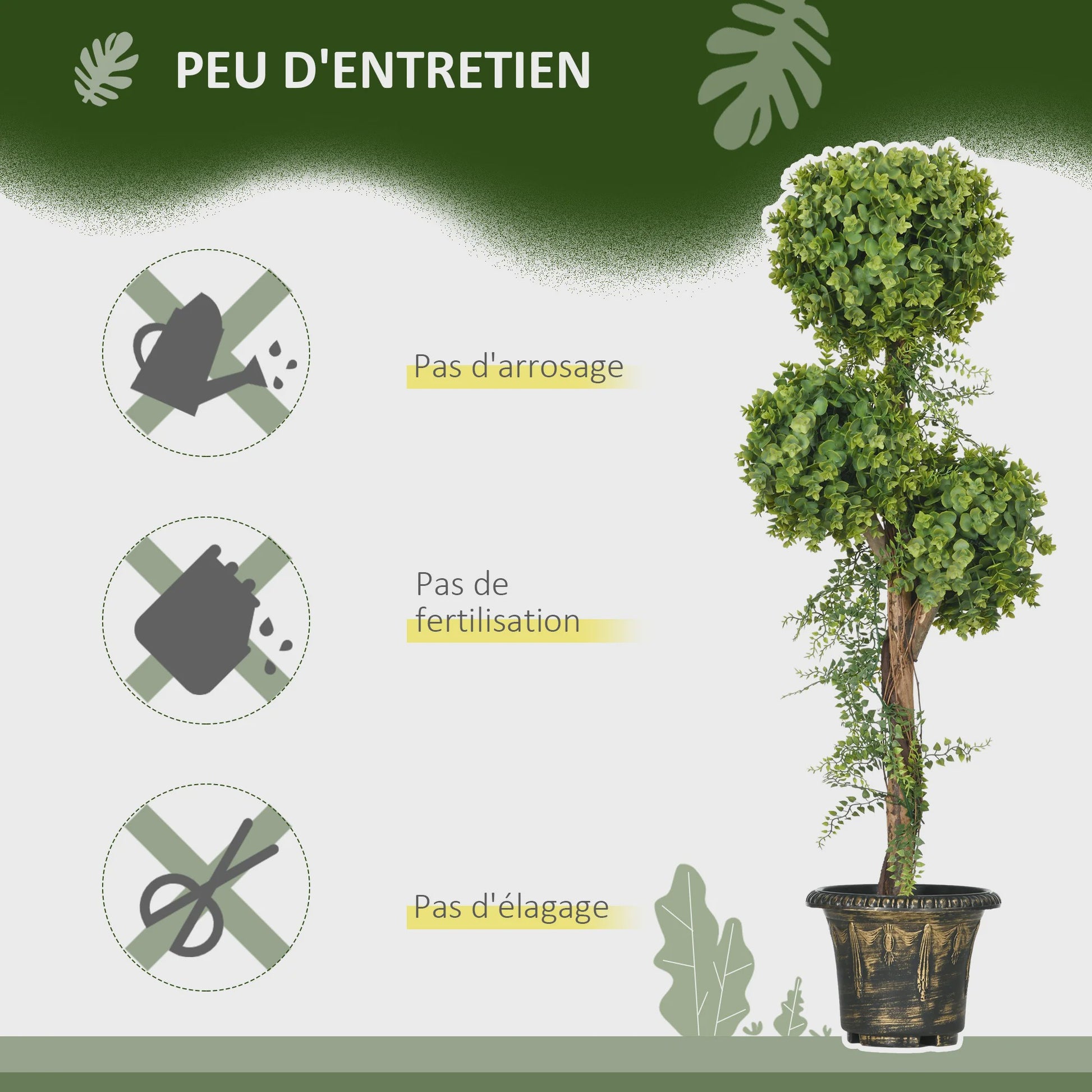 HOMCOM Kunstplant Boom met 3 Bolvormige Toppen (115 cm) in Decoratieve Pot - Geschikt voor Binnen en Buiten