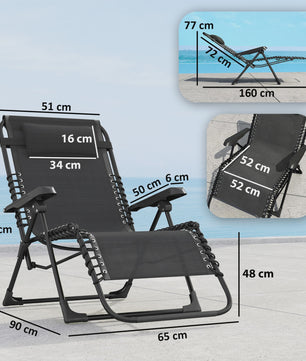 Outsunny Loungeset: 2x Kantelbare en Inklapbare Ligstoelen met Textilene, Zwart