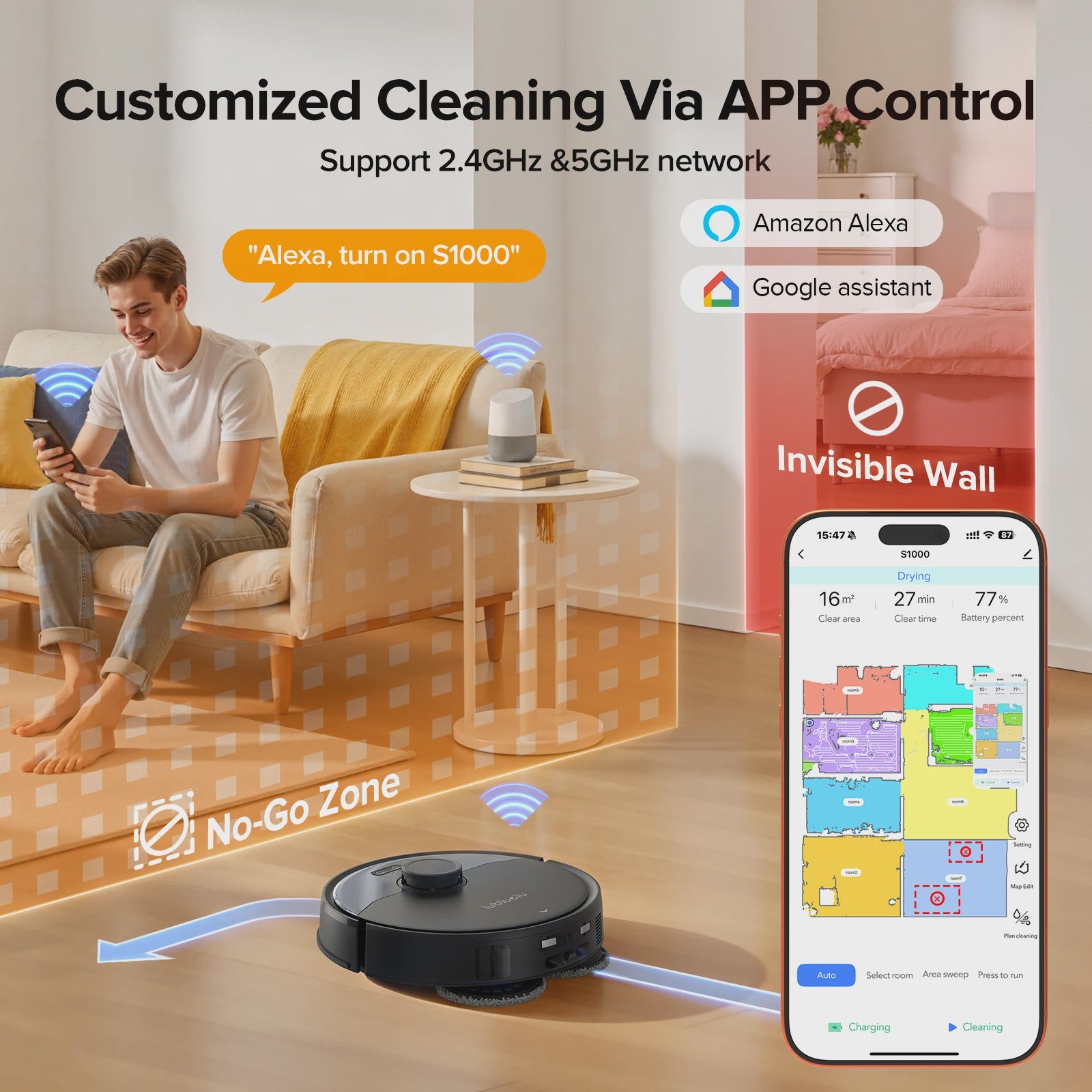 Lubluelu S1000 Robotstofzuiger met Zelfreinigende Basis: 11000Pa, 75℃ Warm Water Mop, Automatische Droging