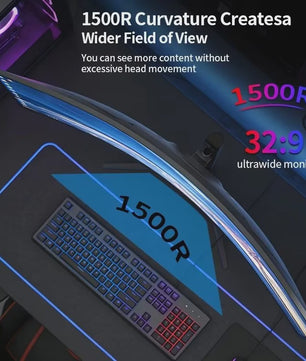Crua 49" Curved Gaming Monitor 1500R Ultra Wide 5K 165Hz DQHD 5120x1440 VA Panel Freesync