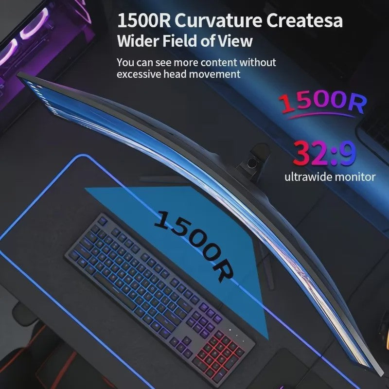 Crua 49" Curved Gaming Monitor 1500R Ultra Wide 5K 165Hz DQHD 5120x1440 VA Panel Freesync