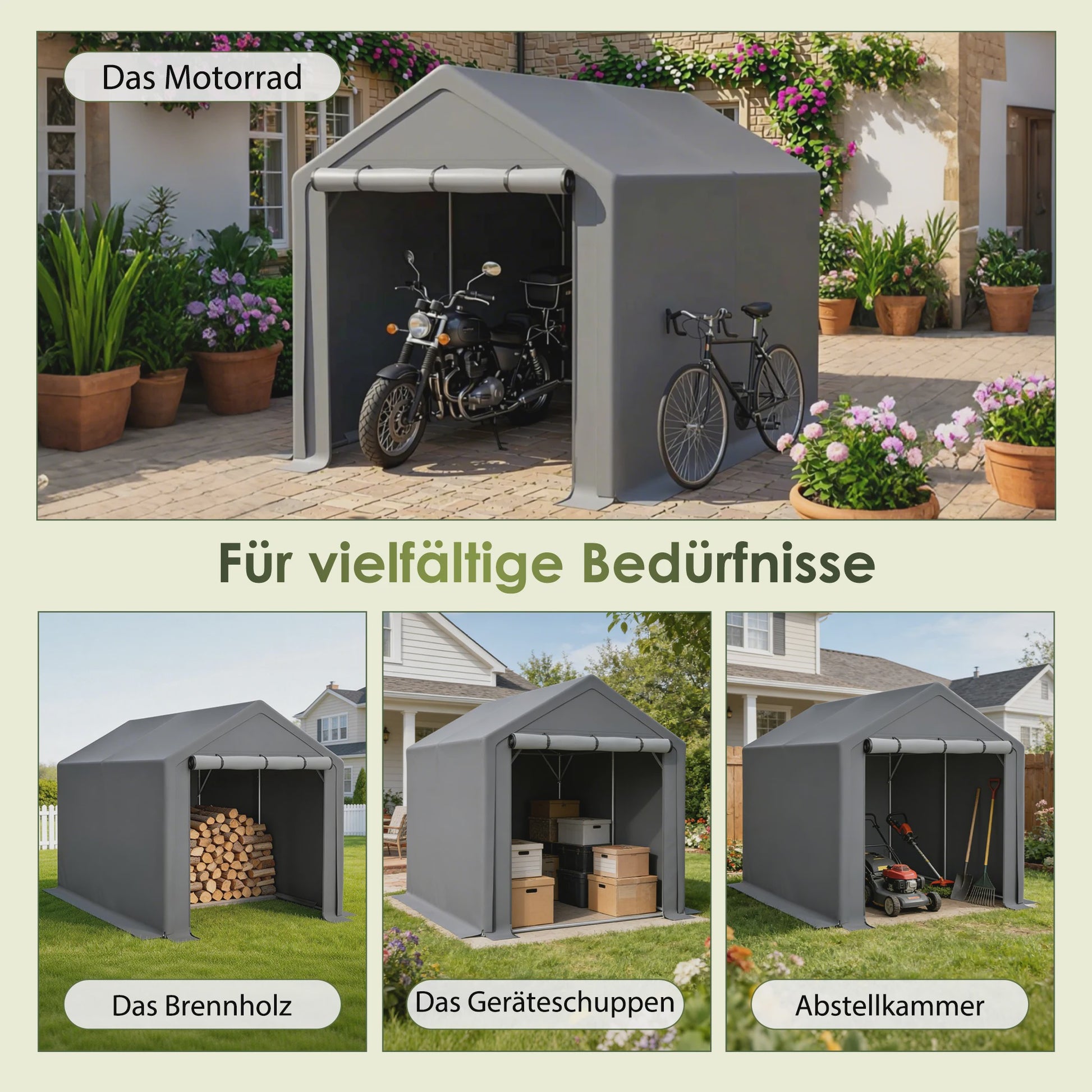 Ruime Garage Carport 190x296x200cm - Waterdichte Stalen Berging met Roldeur