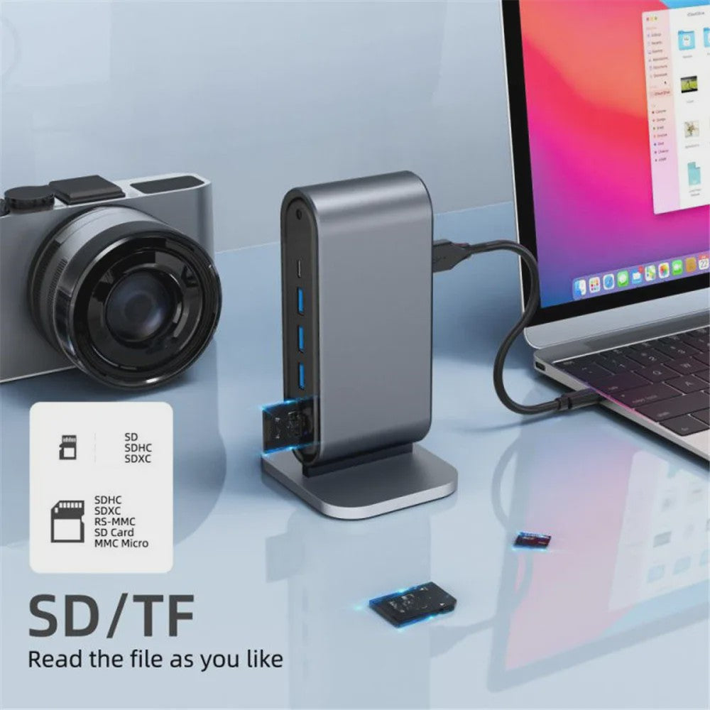 USB-C Docking Station 100W PD, 4K HDMI, VGA, RJ45, USB 3.0 Hub & SD/TF Kaartlezer