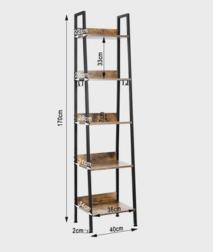 Stijlvolle Boekenkast met 5 Niveaus en Haken - 40x170x36cm