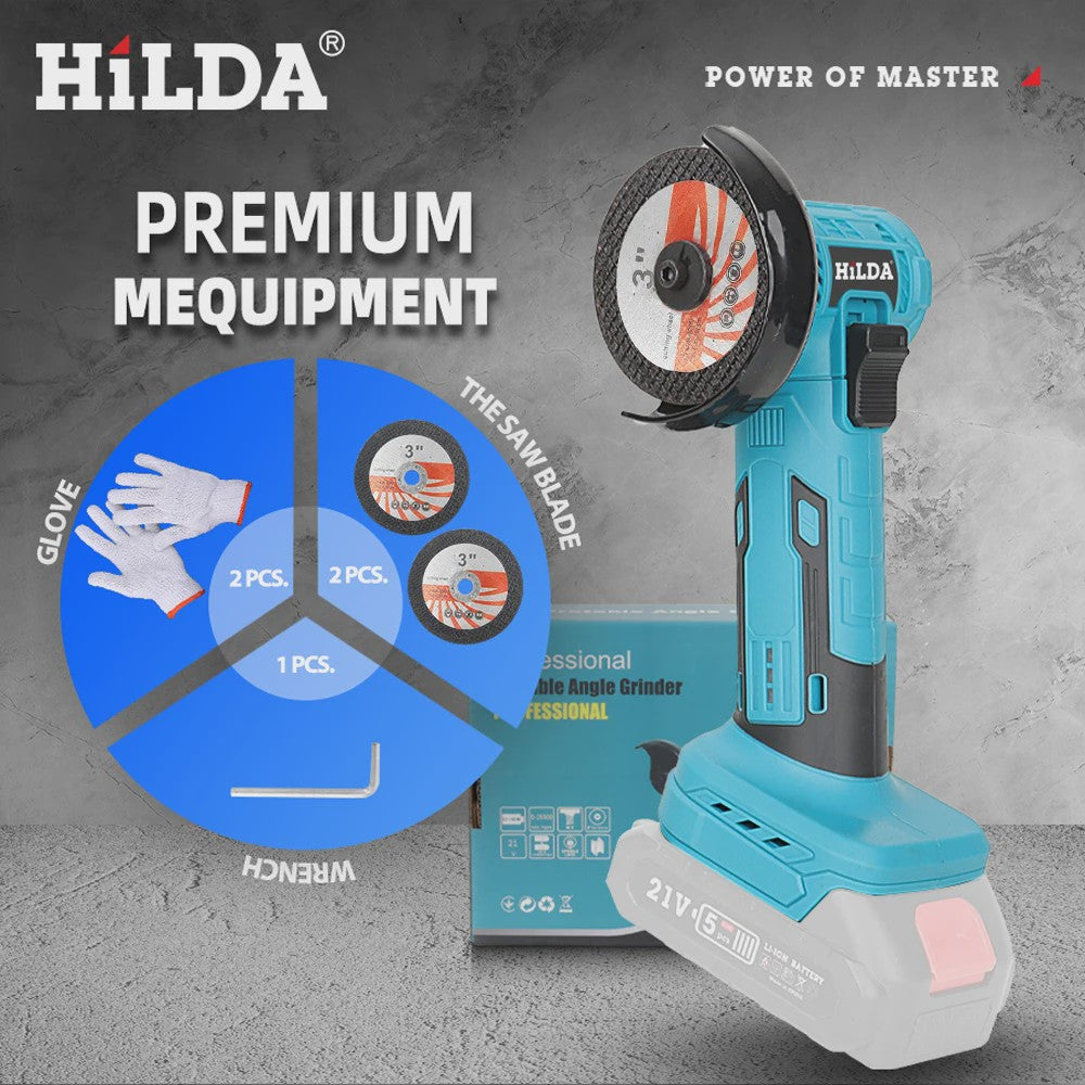HILDA Mini Haakse Slijper 3 Inch - Draadloos, Borstelloos & Krachtig voor Hout, Keramiek & Metaal (21V)