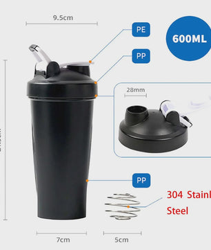 Draagbare Proteïne Shaker Fles 600ml met Garde Bal - Ideaal voor Fitness & Sport